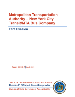 New York City Transit/MTA Bus Company: Fare Evasion