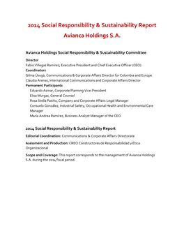 2014 Social Responsibility & Sustainability Report Avianca Holdings S.A