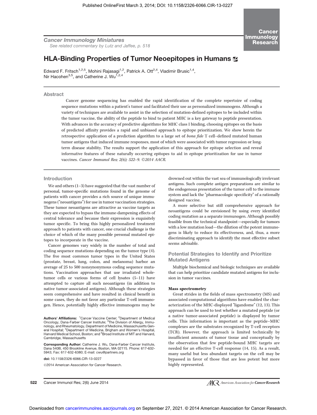 HLA-Binding Properties of Tumor Neoepitopes in Humans