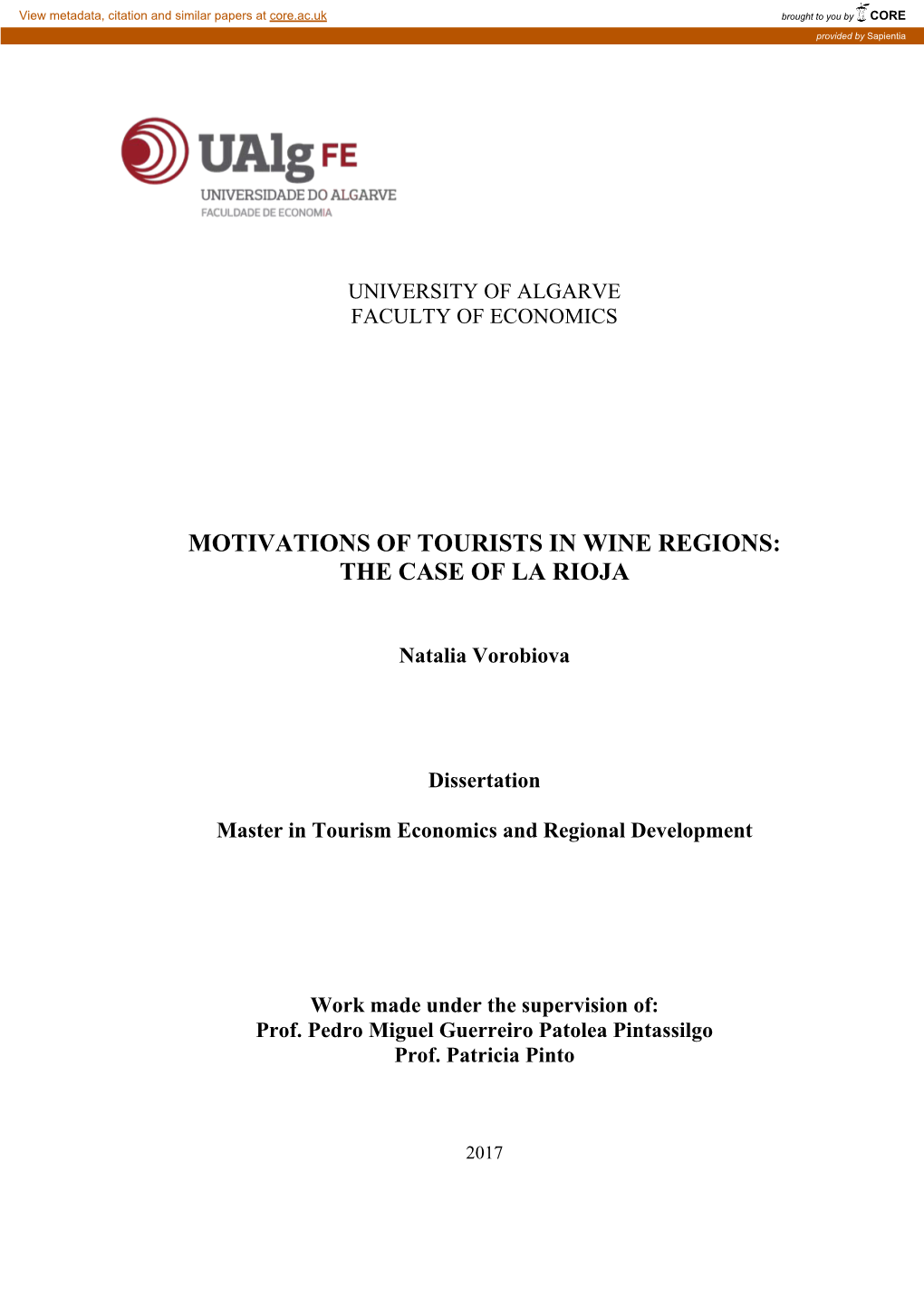 Motivations of Tourists in Wine Regions: the Case of La Rioja