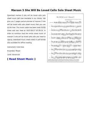 Maroon 5 She Will Be Loved Cello Solo Sheet Music