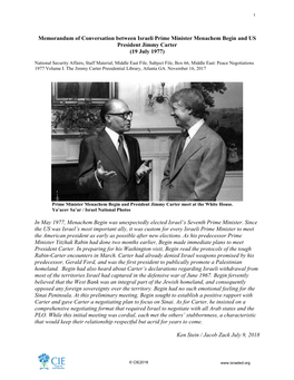 Memorandum of Conversation Between Israeli Prime Minister Menachem Begin and US President Jimmy Carter (19 July 1977)