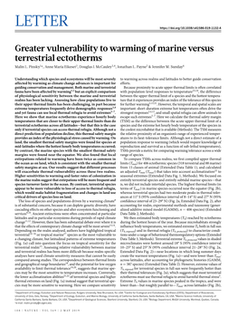 Greater Vulnerability to Warming of Marine Versus Terrestrial Ectotherms Malin L