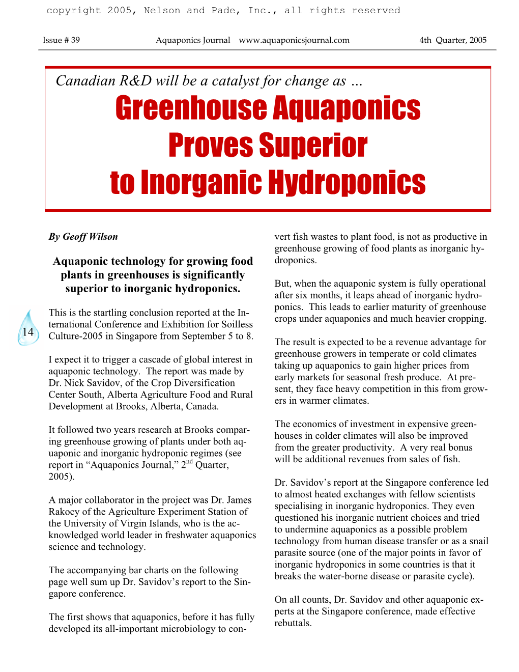 Greenhouse Aquaponics Proves Superior to Inorganic Hydroponics