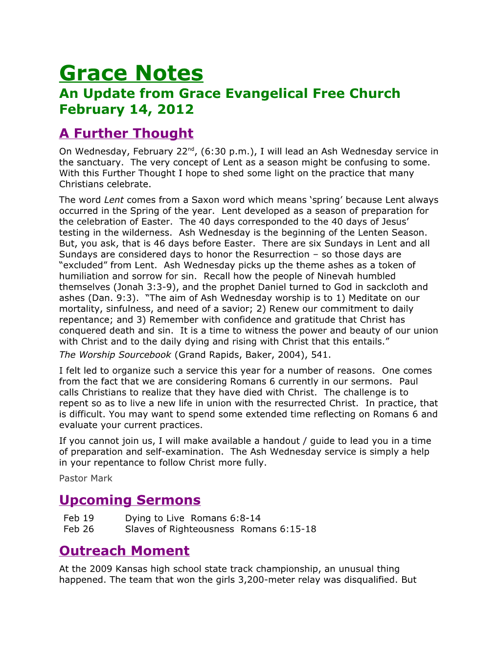 An Update from Grace Evangelical Free Church