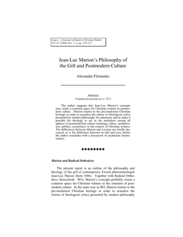 Jean-Luc Marion's Philosophy of the Gift and Postmodern Culture