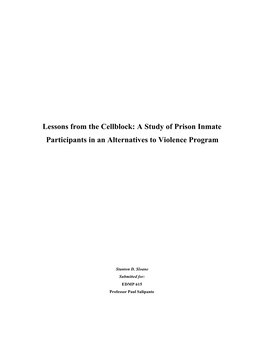 Lessons from the Cellblock: a Study of Prison Inmate Participants in an Alternatives to Violence Program