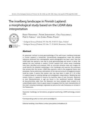 The Inselberg Landscape in Finnish Lapland: a Morphological Study Based on the Lidar Data Interpretation