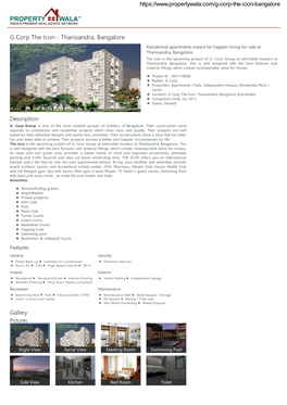 G Corp the Icon - Thanisandra, Bangalore Residential Apartments Meant for Happier Living for Sale at Thanisandra, Bangalore