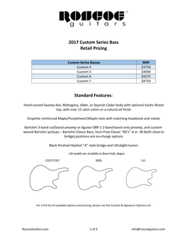 2017 Custom Series Bass Retail Pricing