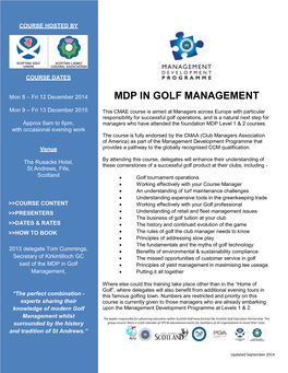 Mdp in Golf Management