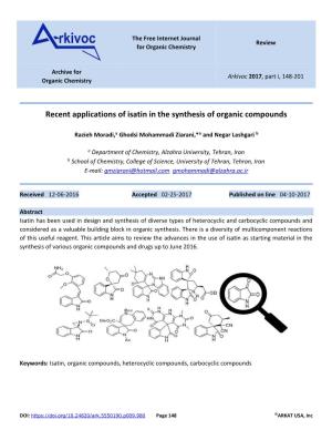 Recent Applications of Isatin in the Synthesis of Organic Compounds