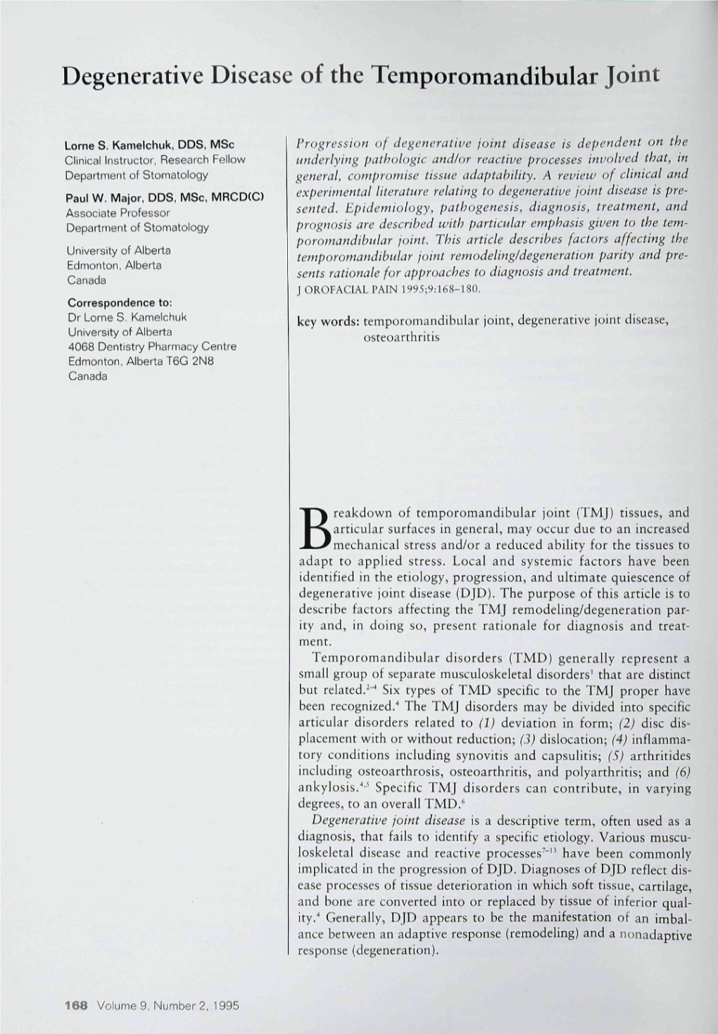 Degenerative Disease of the Temporomandibular Joint