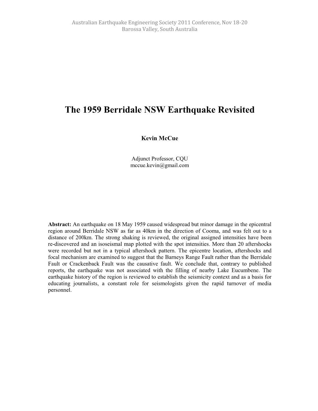 The 1959 Berridale NSW Earthquake Revisited