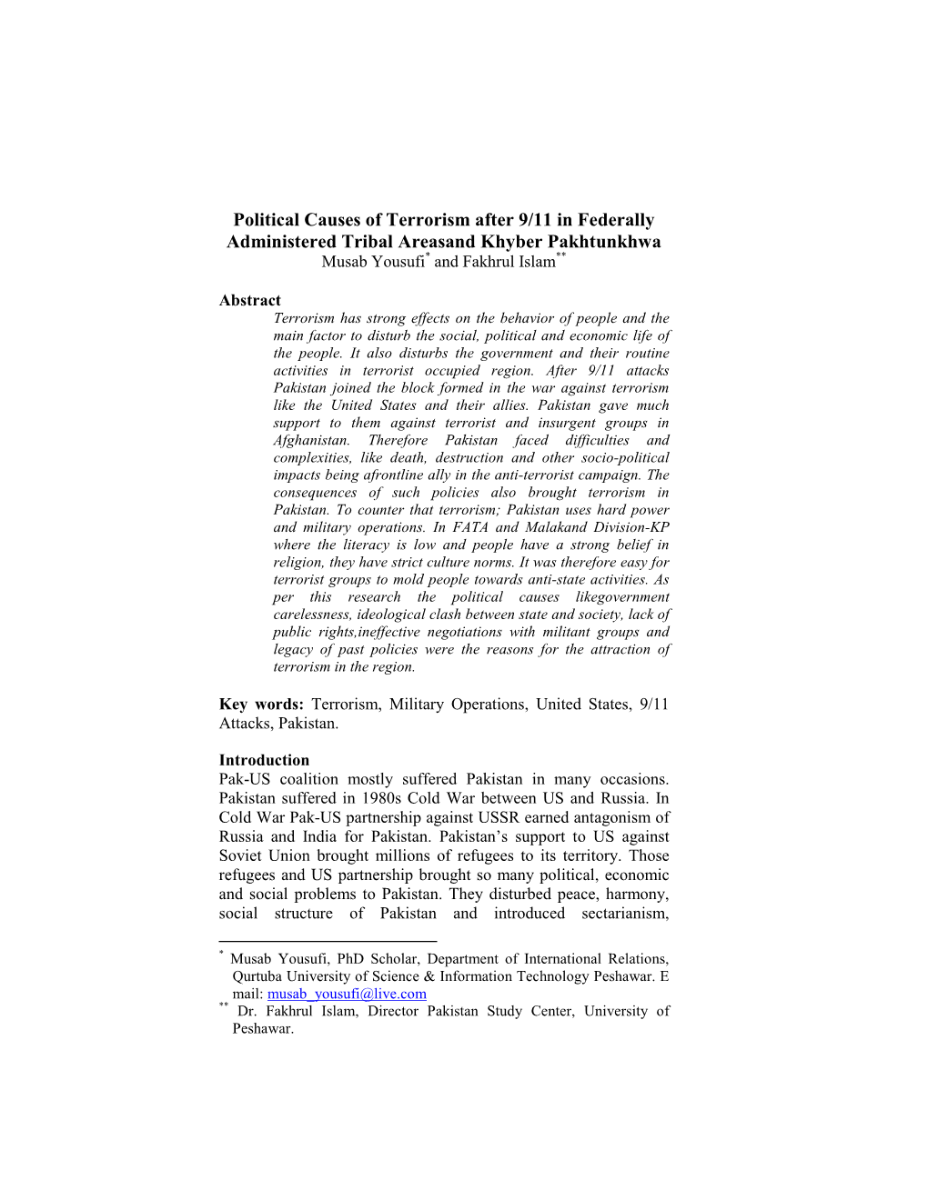 Political Causes of Terrorism After 9/11 in FATA