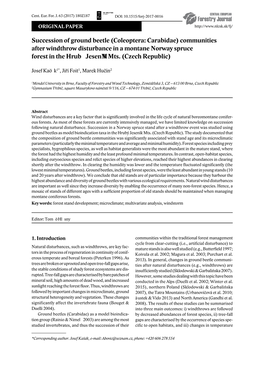 Coleoptera: Carabidae) Communities After Windthrow Disturbance in a Montane Norway Spruce Forest in the Hrubý Jeseník Mts