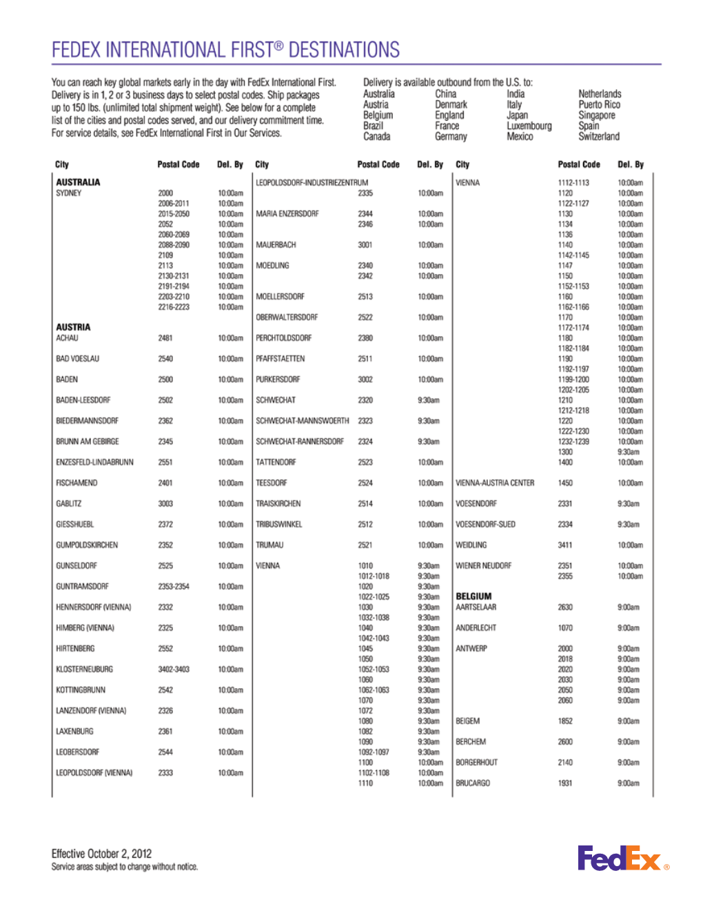 Fedex International First® Destinations