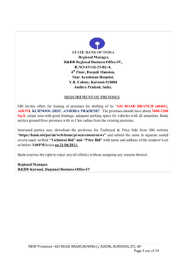 NEW Premises –GH ROAD BRANCH(40461), ADONI, KURNOOL DT, AP Page 1 out of 14