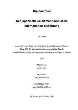 Diplomarbeit Der Japanische Musikmarkt Und Seine