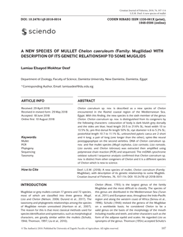 A NEW SPECIES of MULLET Chelon Caeruleum (Family: Mugilidae) with DESCRIPTION of ITS GENETIC RELATIONSHIP to SOME MUGILIDS