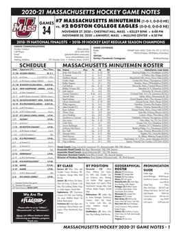 2020-21 Massachusetts Hockey Game Notes