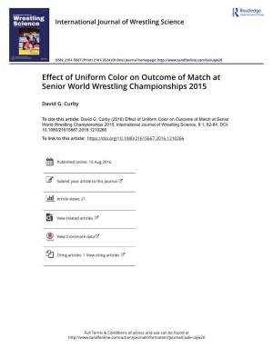 Effect of Uniform Color on Outcome of Match at Senior World Wrestling Championships 2015