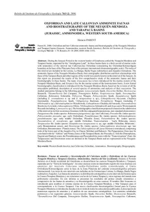 Oxfordian and Late Callovian Ammonite Faunas and Biostratigraphy of the Neuquén-Mendoza and Tarapacá Basins (Jurassic, Ammonoidea, Western South-America)