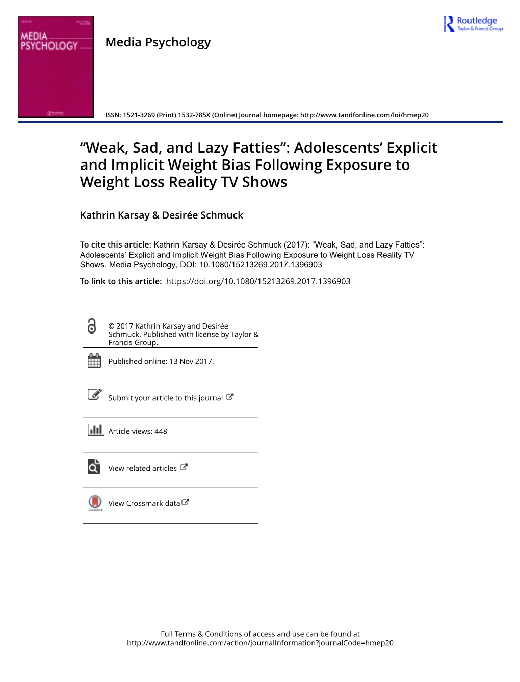 Adolescents' Explicit and Implicit Weight Bias Following Exposure To