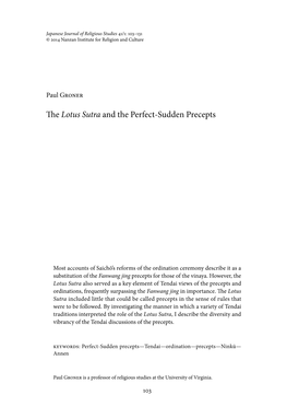 The Lotus Sutra and the Perfect-Sudden Precepts | 105