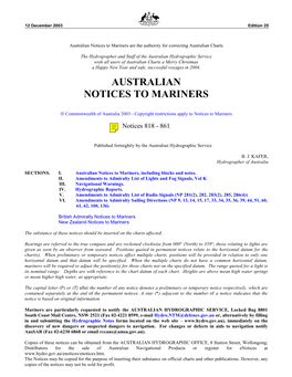 Australian Notices to Mariners Are the Authority for Correcting Australian Charts