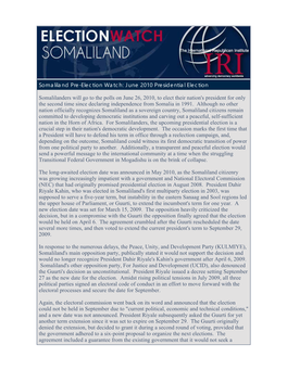 Somaliland Pre-Election Watch: June 2010 Presidential Election