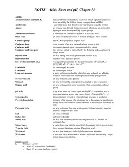 NOTES – Acids, Bases and Ph, Chapter 14