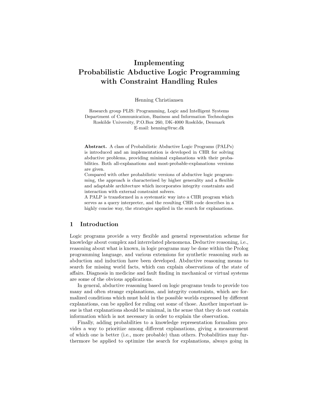 Implementing Probabilistic Abductive Logic Programming with Constraint Handling Rules