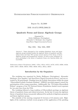Mathematisches Forschungsinstitut Oberwolfach Quadratic Forms and Linear Algebraic Groups