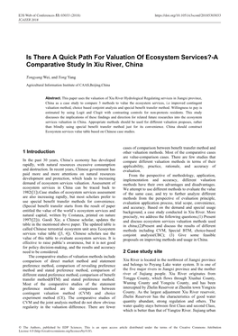 Is There a Quick Path for Valuation of Ecosystem Services?-A Comparative Study in Xiu River, China