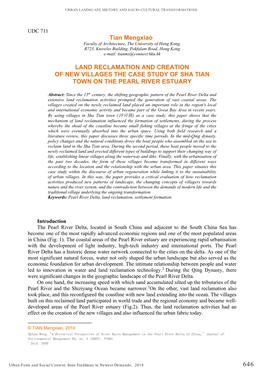 Tian Mengxiao1 LAND RECLAMATION and CREATION