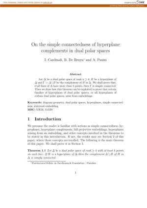 On the Simple Connectedness of Hyperplane Complements in Dual Polar Spaces