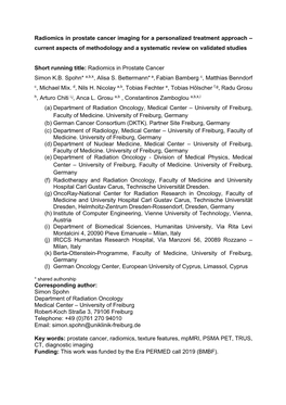 Radiomics in Prostate Cancer Imaging for a Personalized Treatment Approach – Current Aspects of Methodology and a Systematic Review on Validated Studies