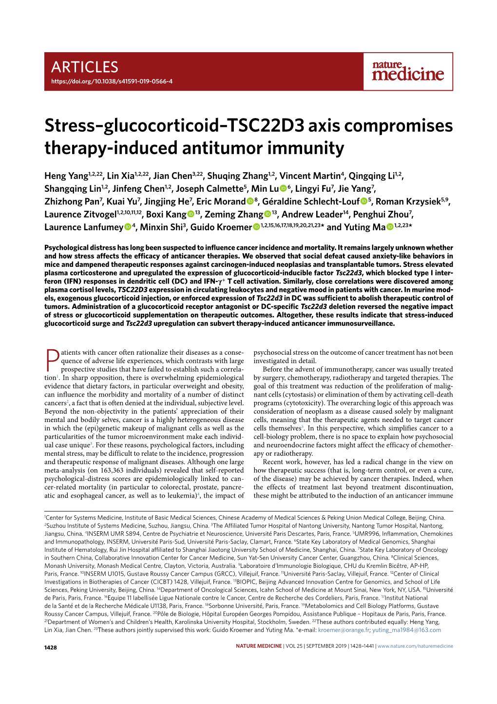 Stress–Glucocorticoid–TSC22D3 Axis Compromises Therapy-Induced Antitumor Immunity