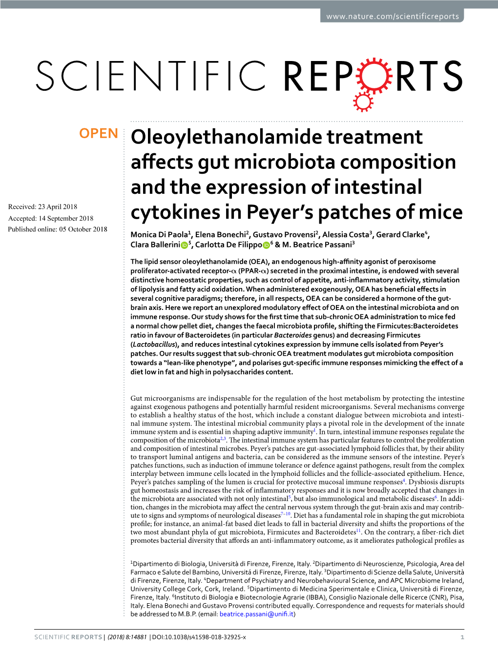 Oleoylethanolamide Treatment Affects Gut Microbiota Composition and The