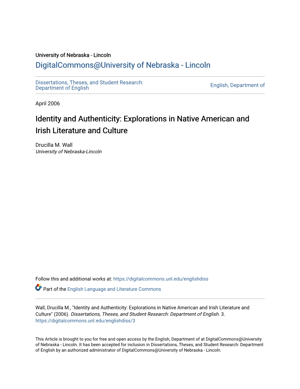 Identity and Authenticity: Explorations in Native American and Irish Literature and Culture