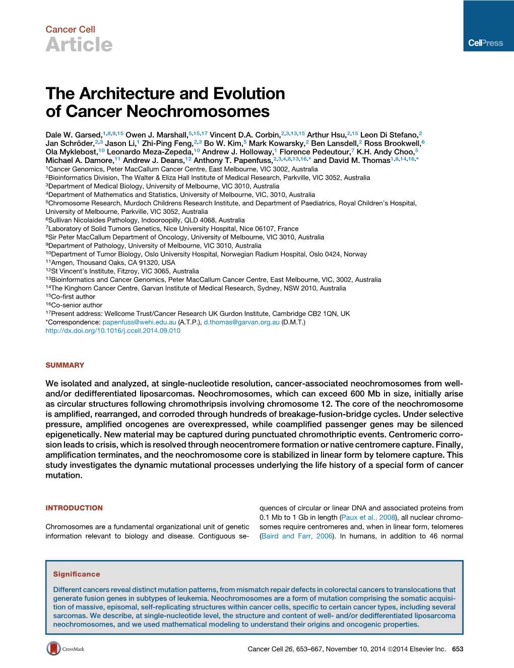 The Architecture and Evolution of Cancer Neochromosomes