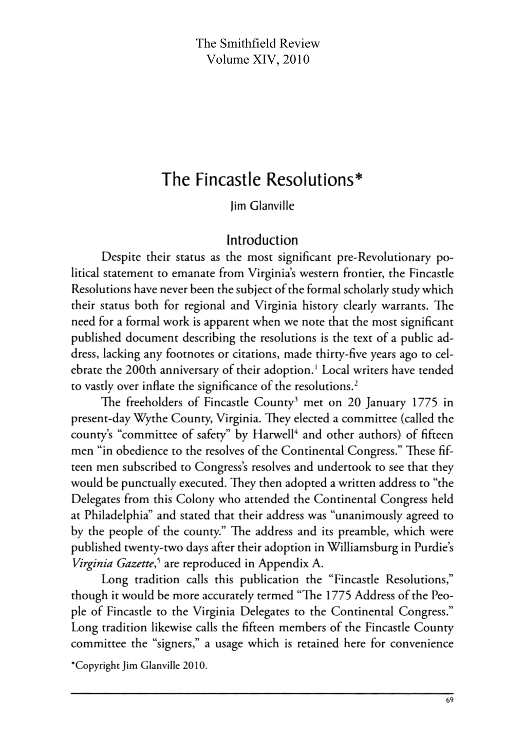 The Fincastle Resolutions* Lim Glanville