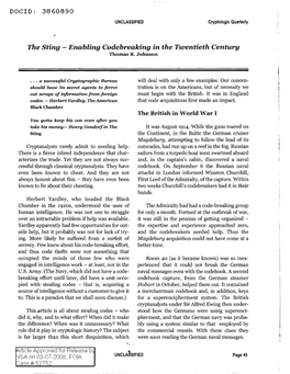 The Sting - Enabling Codebreaking in the Twentieth Century Thomas R