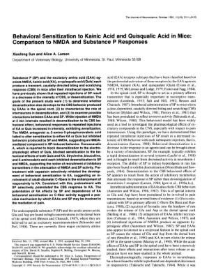Behavioral Sensitization to Kainic Acid and Quisqualic Acid in Mice: Comparison to NMDA and Substance P Responses