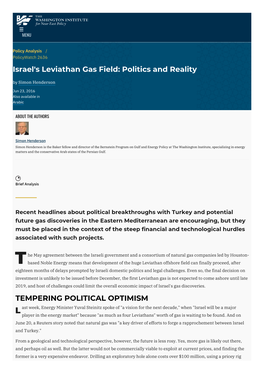 Israel's Leviathan Gas Field: Politics and Reality | the Washington Institute