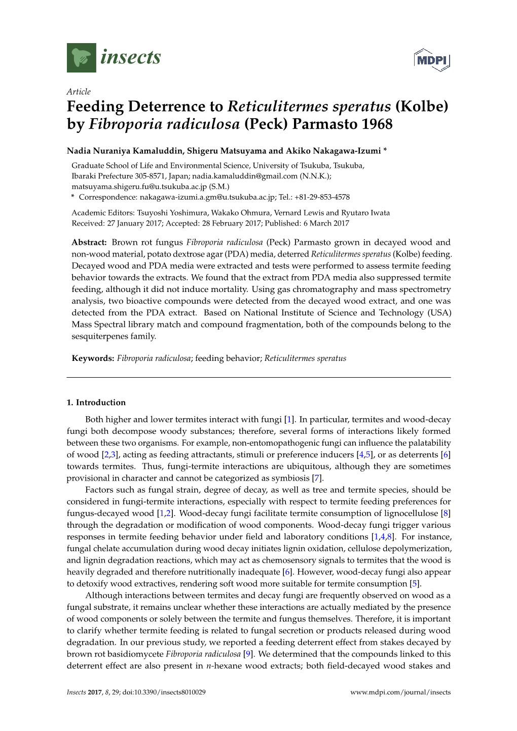 By Fibroporia Radiculosa (Peck) Parmasto 1968