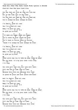 Glad All Over-The Dave Clark Five Lyrics & Chords