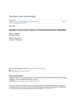 Updated Conservation Status of Protected Minnesota Caddisflies