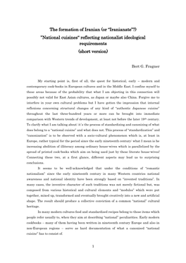 The Formation of Iranian (Or “Iranianate”?) ”National Cuisines“ Reflecting Nationalist Ideological Requirements (Short Version)